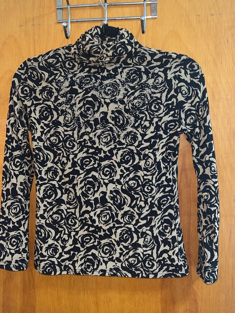 Black and Cream Rose Print Turtleneck Top